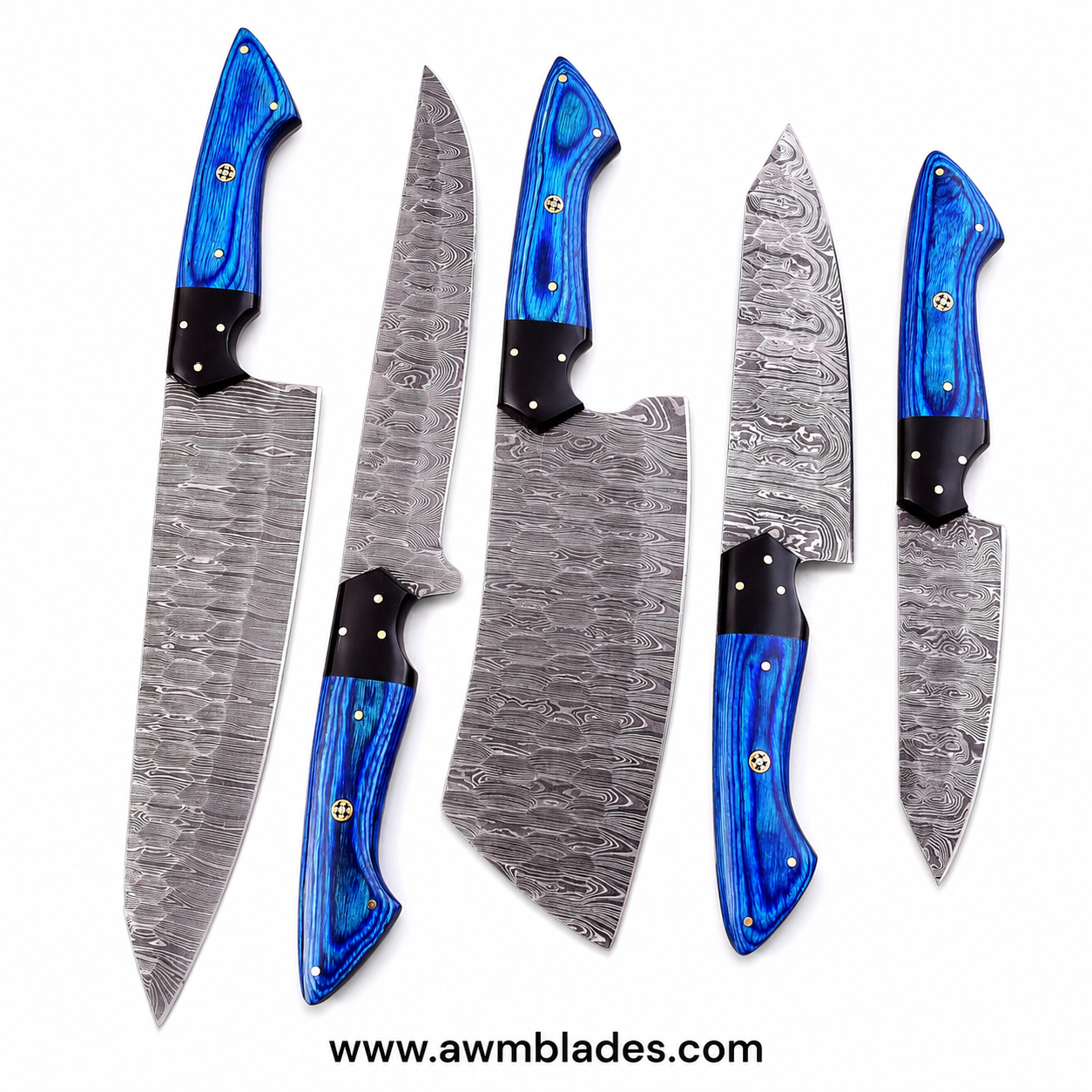 Handmade Damascus Kitchen Knife Set with Leather Roll | Forged Damascus Steel Chef Knives | Micarta & Pakka Wood Handles | Professional Kitchen Cutlery Set (Copy)