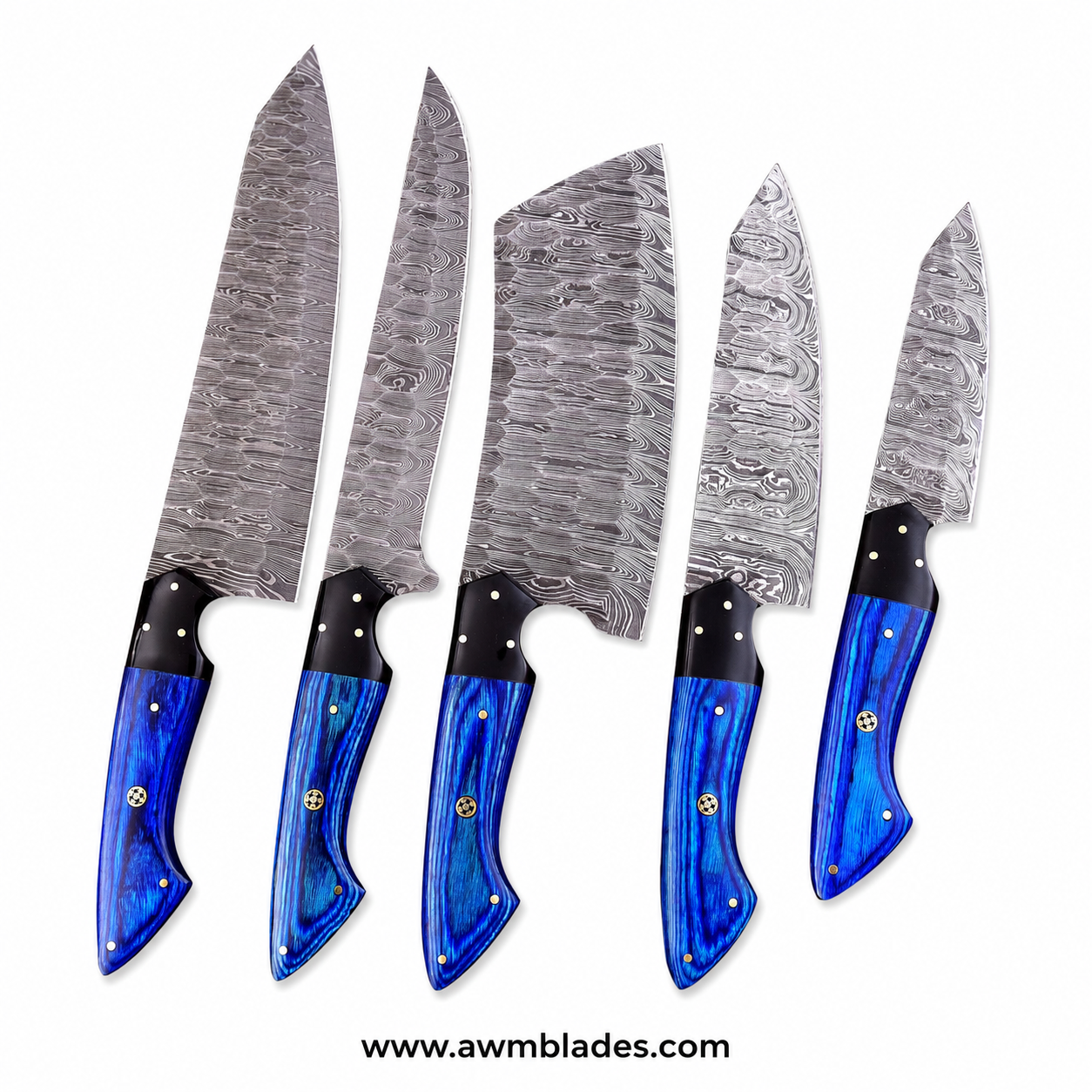 Handmade Damascus Kitchen Knife Set with Leather Roll | Forged Damascus Steel Chef Knives | Micarta & Pakka Wood Handles | Professional Kitchen Cutlery Set (Copy)