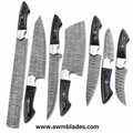 7 Piece Handmade Damascus Kitchen Knife Set with Leather Roll | Forged Damascus Steel Chef Knives | Pakka Wood & Micarta Handles | Professional Cutlery Collection