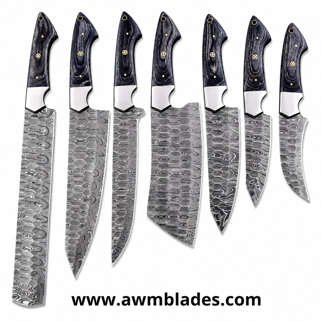 7 Piece Handmade Damascus Kitchen Knife Set with Leather Roll | Forged Damascus Steel Chef Knives | Pakka Wood & Micarta Handles | Professional Cutlery Collection
