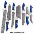 7 Piece Handmade Damascus Kitchen Knife Set with Leather Roll | Forge Damascus Steel Chef Knives | Pakka Wood & Micarta Handles | Professional Cutlery Collection
