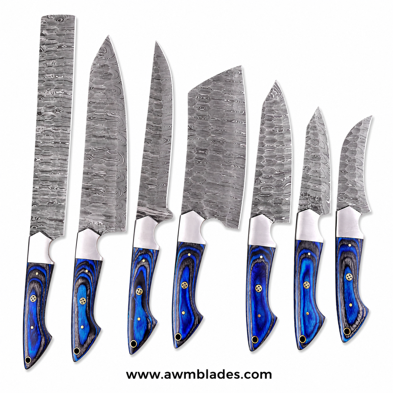 7 Piece Handmade Damascus Kitchen Knife Set with Leather Roll | Forge Damascus Steel Chef Knives | Pakka Wood & Micarta Handles | Professional Cutlery Collection