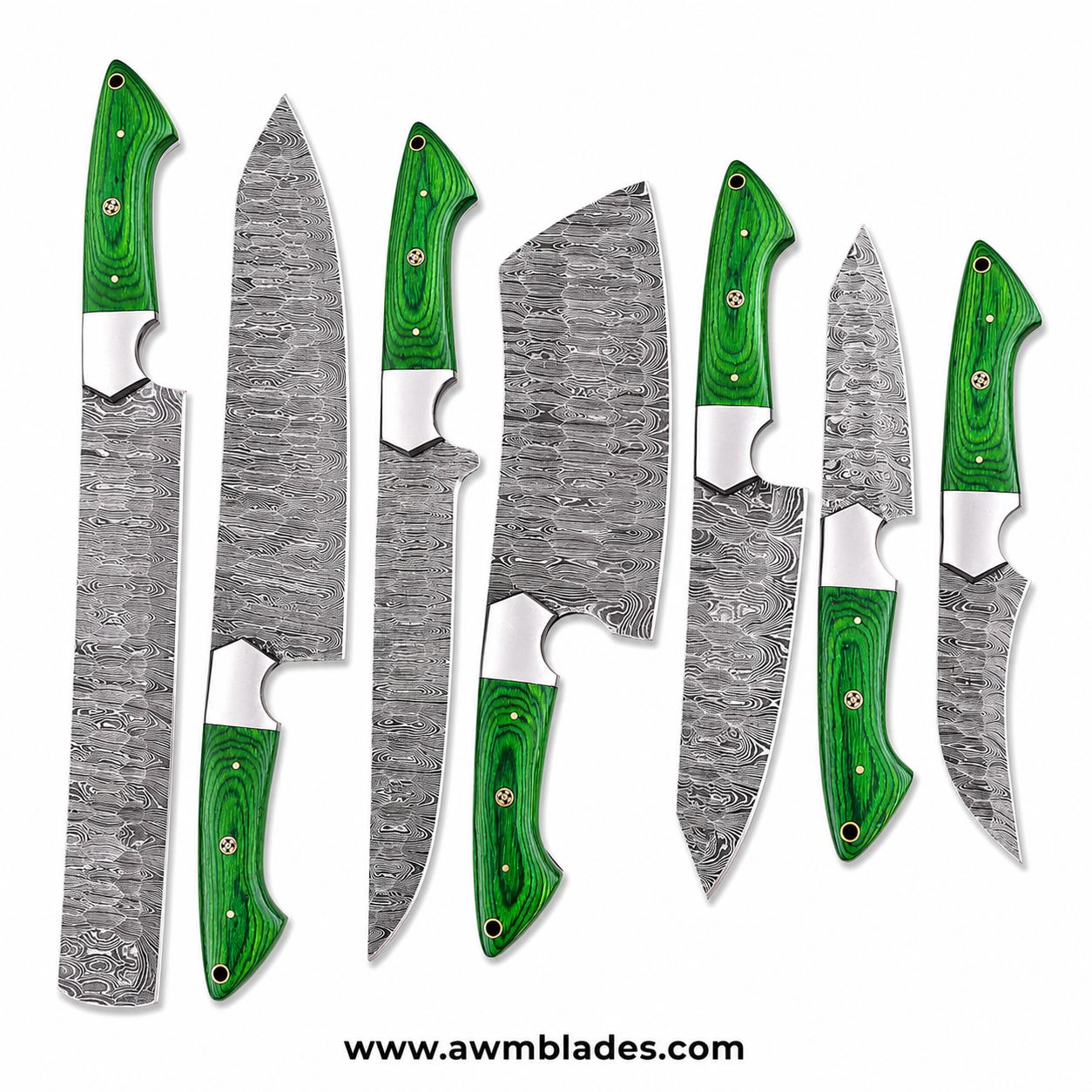 7 Piece Handmade Damascus Kitchen Knife Set with Leather Roll | Forged Damascus Steel Chef Knives | Pakka Wood & Micarta Handles | Professional Cutlery Collection