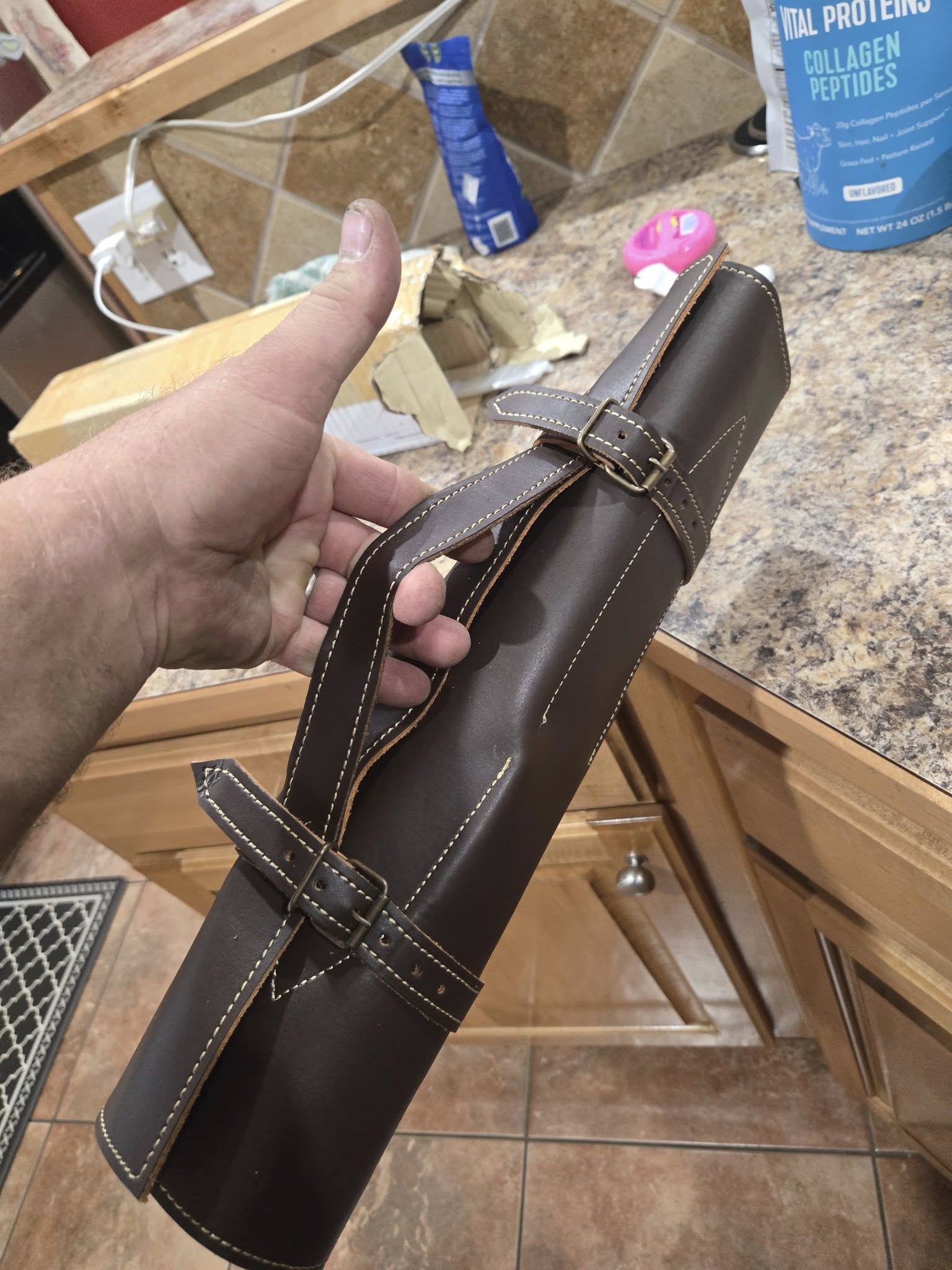 Handmade Forged steel 7 pcs Gray handles kitchen/bbq set with Leather roll