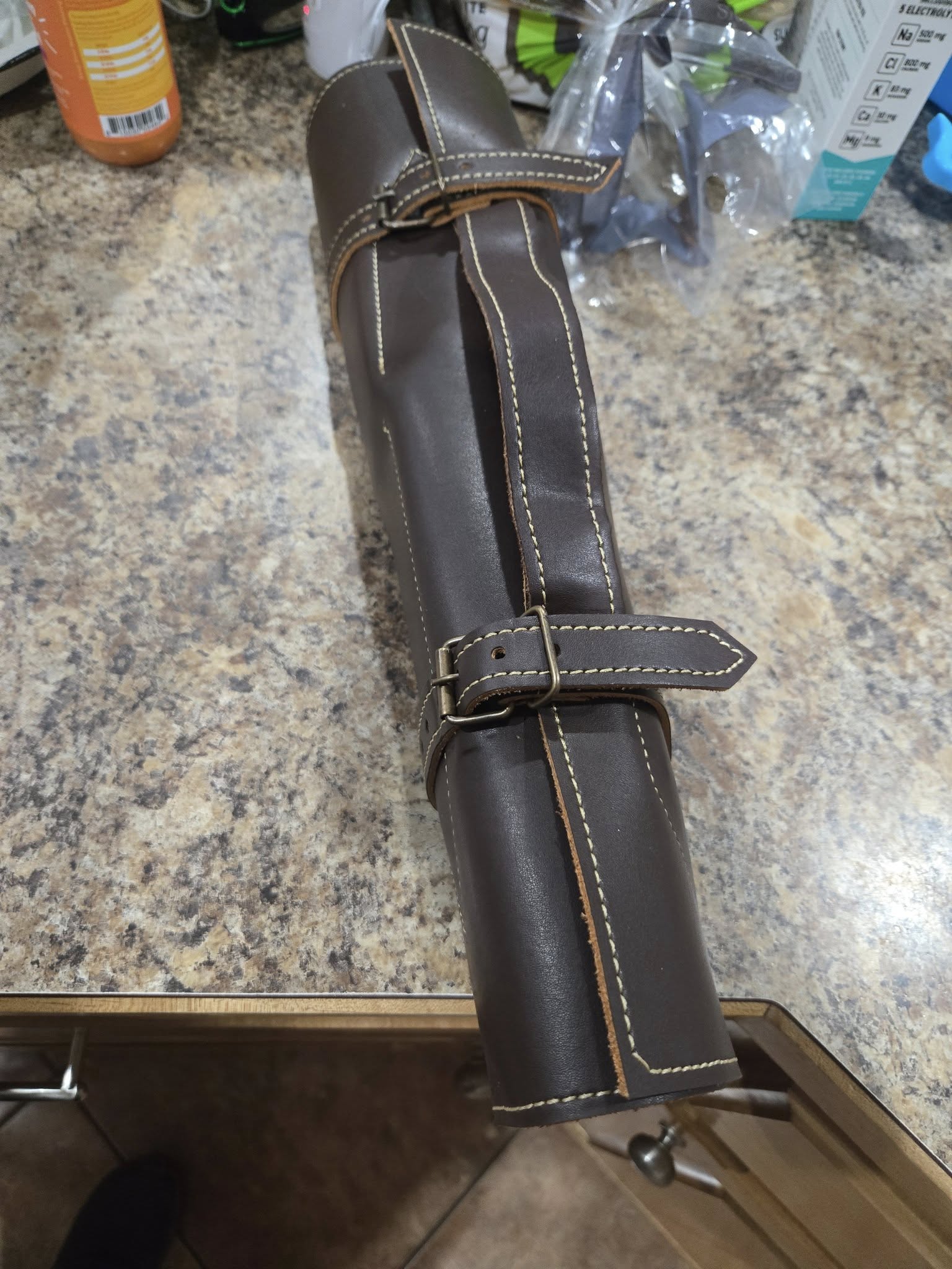 Handmade Forged steel 7 pcs Gray handles kitchen/bbq set with Leather roll