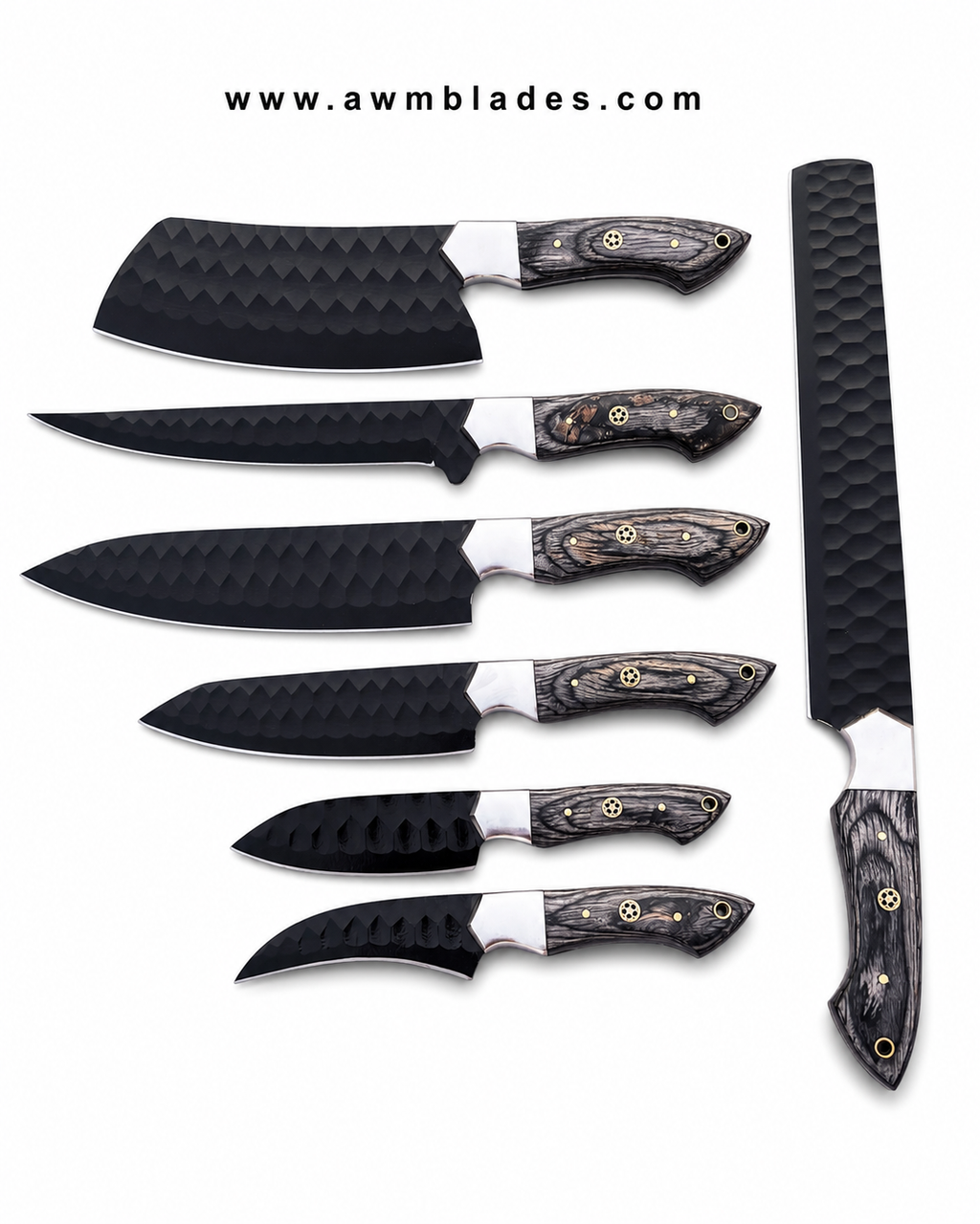 Handmade 7 Piece Kitchen Knife Set with Leather Roll | 1095 High Carbon Steel Chef Knives | Blue Pakka Wood Handles | Professional Cooking Knife Collection (Copy)