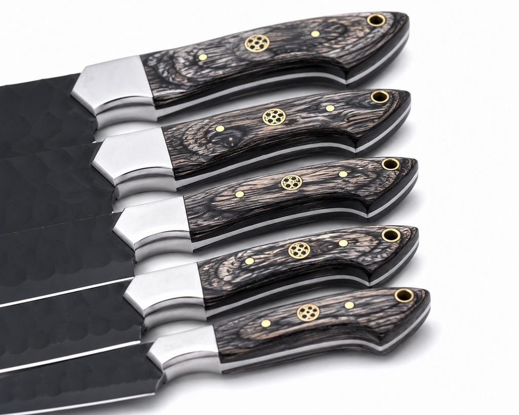 Handmade 7 Piece Kitchen Knife Set with Leather Roll | 1095 High Carbon Steel Chef Knives | Blue Pakka Wood Handles | Professional Cooking Knife Collection (Copy)